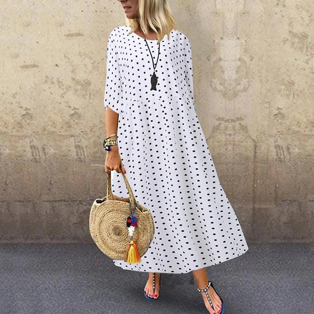VESTIDOS PARA MUJER ONECK POLKA DOTS THREE QUARTER SLEEVE BOHEMIAN DRESS