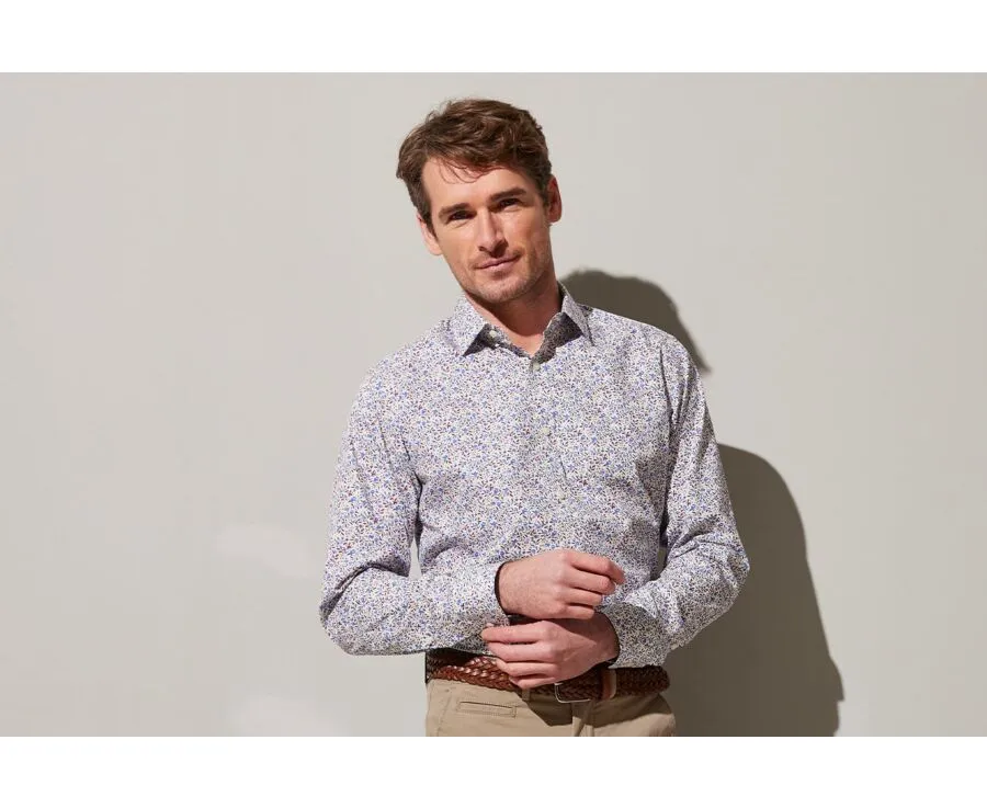 WHITE COTTON SHIRT WITH BLUE AND RED FLOWERS  NOÉBERT