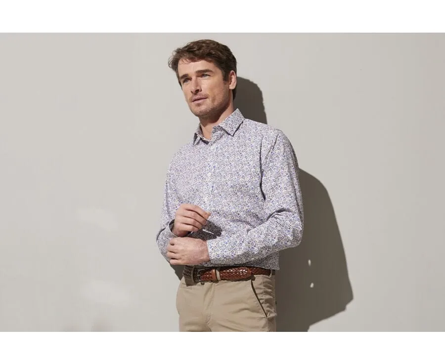 WHITE COTTON SHIRT WITH BLUE AND RED FLOWERS  NOÉBERT