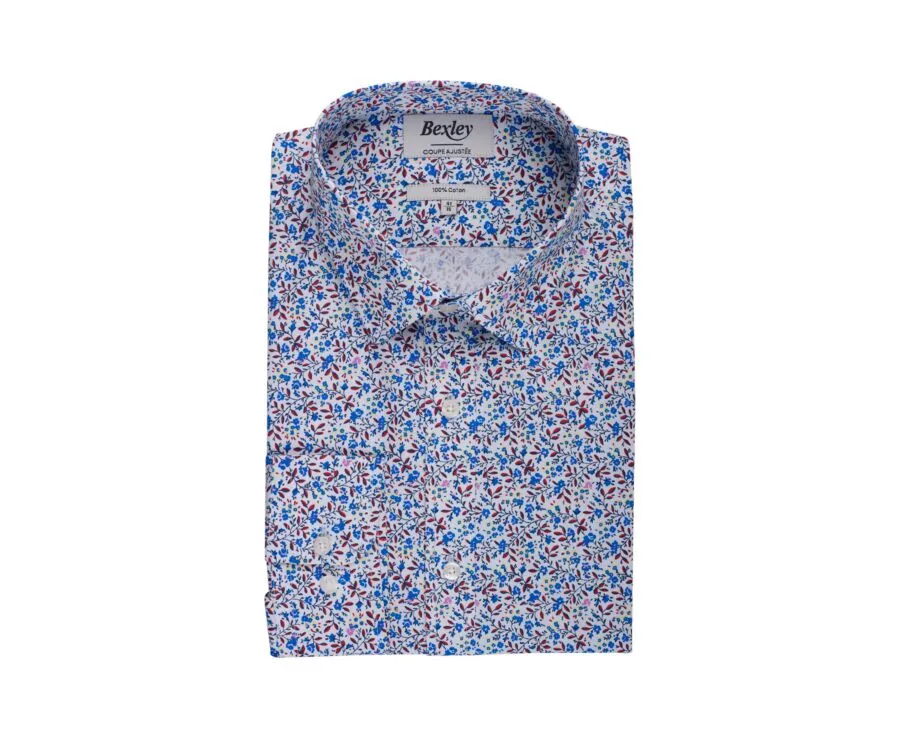 WHITE COTTON SHIRT WITH BLUE AND RED FLOWERS  NOÉBERT