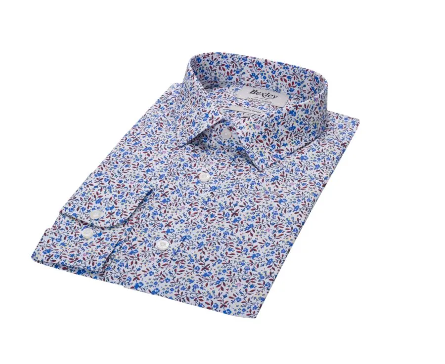 WHITE COTTON SHIRT WITH BLUE AND RED FLOWERS  NOÉBERT