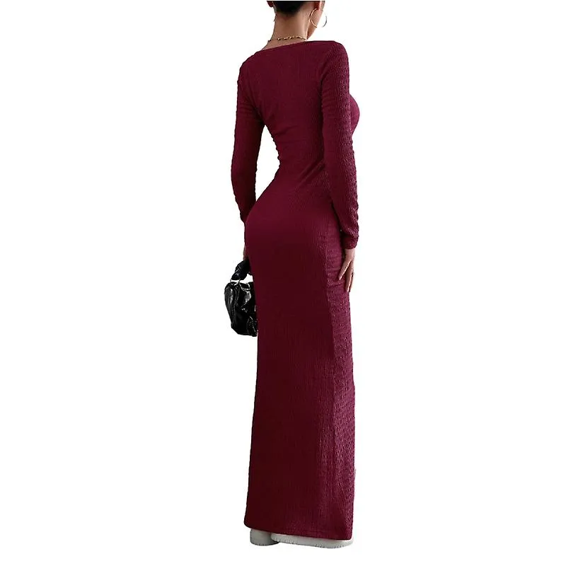 Women's Square Neck Knit Dress, Long Sleeve Ribbed Bodycon Dresses